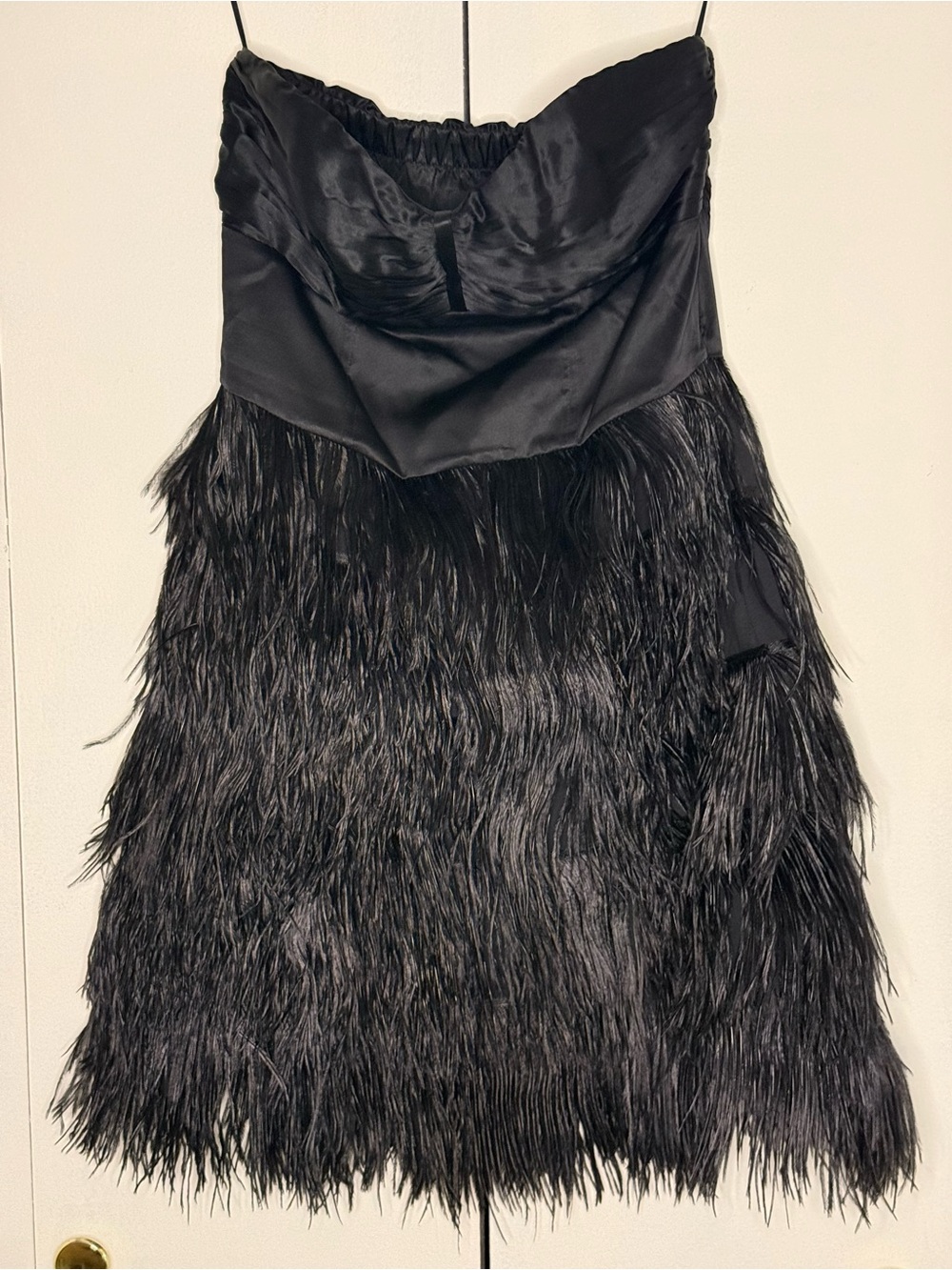 Vintage Black Ostrich Feather-Trim Strapless Dress